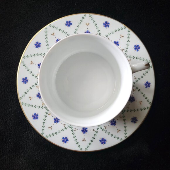 Philippe Deshoulieres Barbizon Flat Cup & Saucer Set With Blue Floral & Gold Acc - Picture 7 of 10